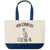 Grand Sac Cabas Fond Bleu Mon Cornish Rex c'est ma vie