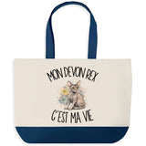 Grand Sac Cabas Fond Bleu Mon Devon Rex c'est ma vie
