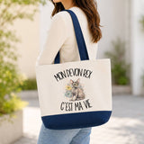 Grand Sac Cabas Fond Bleu Mon Devon Rex c'est ma vie
