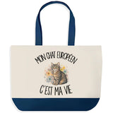 Grand Sac Cabas Fond Bleu Mon Chat Européen c'est ma vie