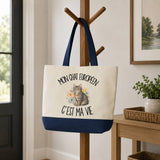 Grand Sac Cabas Fond Bleu Mon Chat Européen c'est ma vie