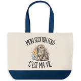 Grand Sac Cabas Fond Bleu Mon Scottish Fold c'est ma vie