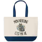 Grand Sac Cabas Fond Bleu Mon Nebelung c'est ma vie
