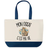 Grand Sac Cabas Fond Bleu Mon Ocicat c'est ma vie