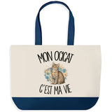 Grand Sac Cabas Fond Bleu Mon Ocicat c'est ma vie
