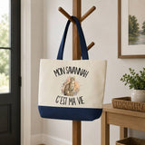 Grand Sac Cabas Fond Bleu Mon Savannah c'est ma vie