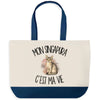 Grand Sac Cabas Fond Bleu Mon Singapura c'est ma vie