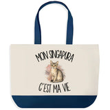 Grand Sac Cabas Fond Bleu Mon Singapura c'est ma vie