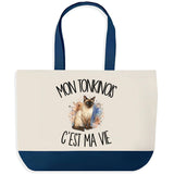 Grand Sac Cabas Fond Bleu Mon Tonkinois c'est ma vie