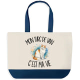 Grand Sac Cabas Fond Bleu Mon Turc de Van c'est ma vie