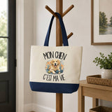 Grand Sac Cabas Fond Bleu Mon Chien c'est ma vie