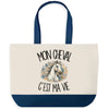 Grand Sac Cabas Fond Bleu Mon cheval c'est ma vie