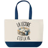 Grand Sac Cabas Fond Bleu La lecture c'est la vie