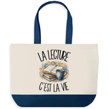 Grand Sac Cabas Fond Bleu La lecture c'est la vie