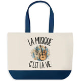 Grand Sac Cabas Fond Bleu La musique c'est la vie