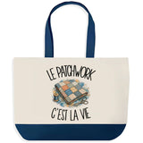 Grand Sac Cabas Fond Bleu Le patchwork c'est la vie
