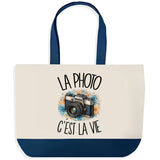 Grand Sac Cabas Fond Bleu La photo c'est la vie