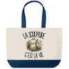 Grand Sac Cabas Fond Bleu La sculpture c'est la vie