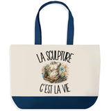 Grand Sac Cabas Fond Bleu La sculpture c'est la vie