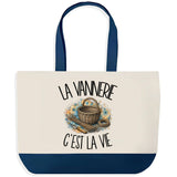 Grand Sac Cabas Fond Bleu La vannerie c'est la vie