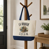 Grand Sac Cabas Fond Bleu La vannerie c'est la vie