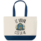 Grand Sac Cabas Fond Bleu Le vitrail c'est la vie