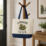 Grand Sac Cabas Fond Bleu La permaculture c'est la vie