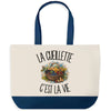 Grand Sac Cabas Fond Bleu La cueillette c'est la vie