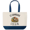 Grand Sac Cabas Fond Bleu Les champignons c'est la vie