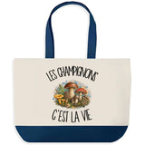 Grand Sac Cabas Fond Bleu Les champignons c'est la vie