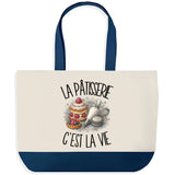 Grand Sac Cabas Fond Bleu La pâtisserie c'est la vie