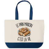 Grand Sac Cabas Fond Bleu Le pain maison c'est la vie