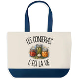 Grand Sac Cabas Fond Bleu Les conserves c'est la vie