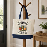 Grand Sac Cabas Fond Bleu Les conserves c'est la vie