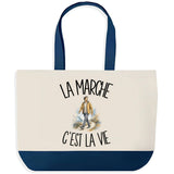 Grand Sac Cabas Fond Bleu La marche c'est la vie