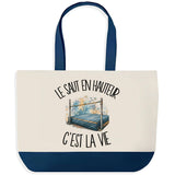 Grand Sac Cabas Fond Bleu Le saut en hauteur c'est la vie