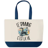Grand Sac Cabas Fond Bleu Le spinning c'est la vie