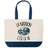 Grand Sac Cabas Fond Bleu La natation c'est la vie