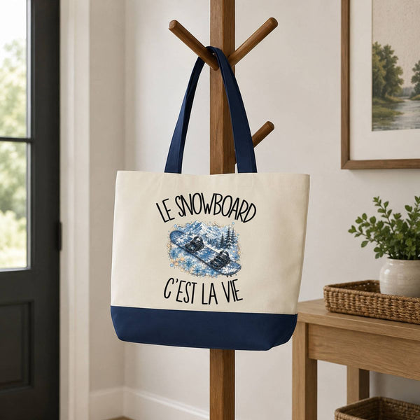 Grand Sac Cabas Fond Bleu Le snowboard c'est la vie