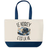Grand Sac Cabas Fond Bleu Le hockey c'est la vie