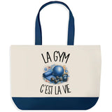 Grand Sac Cabas Fond Bleu La gym c'est la vie