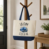 Grand Sac Cabas Fond Bleu La gym c'est la vie