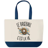 Grand Sac Cabas Fond Bleu Le baseball c'est la vie