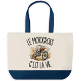 Grand Sac Cabas Fond Bleu Le motocross c'est la vie