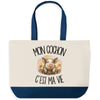 Grand Sac Cabas Fond Bleu Mon cochon c'est ma vie