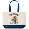 Grand Sac Cabas Fond Bleu Mon perroquet c'est ma vie
