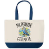 Grand Sac Cabas Fond Bleu Ma perruche c'est ma vie