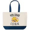 Grand Sac Cabas Fond Bleu Mon canari c'est ma vie
