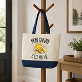Grand Sac Cabas Fond Bleu Mon canari c'est ma vie