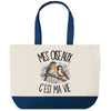 Grand Sac Cabas Fond Bleu Mes oiseaux c'est ma vie